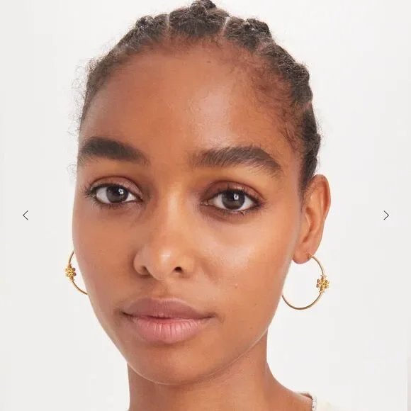 TORY BURCH ELEANOR HOOPS 18K GOLD PLATED - Picture 4 of 4